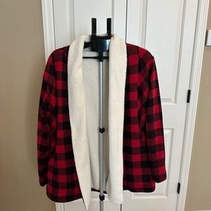 Eddie Bauer Red and Black Plaid Jacket with White Lining